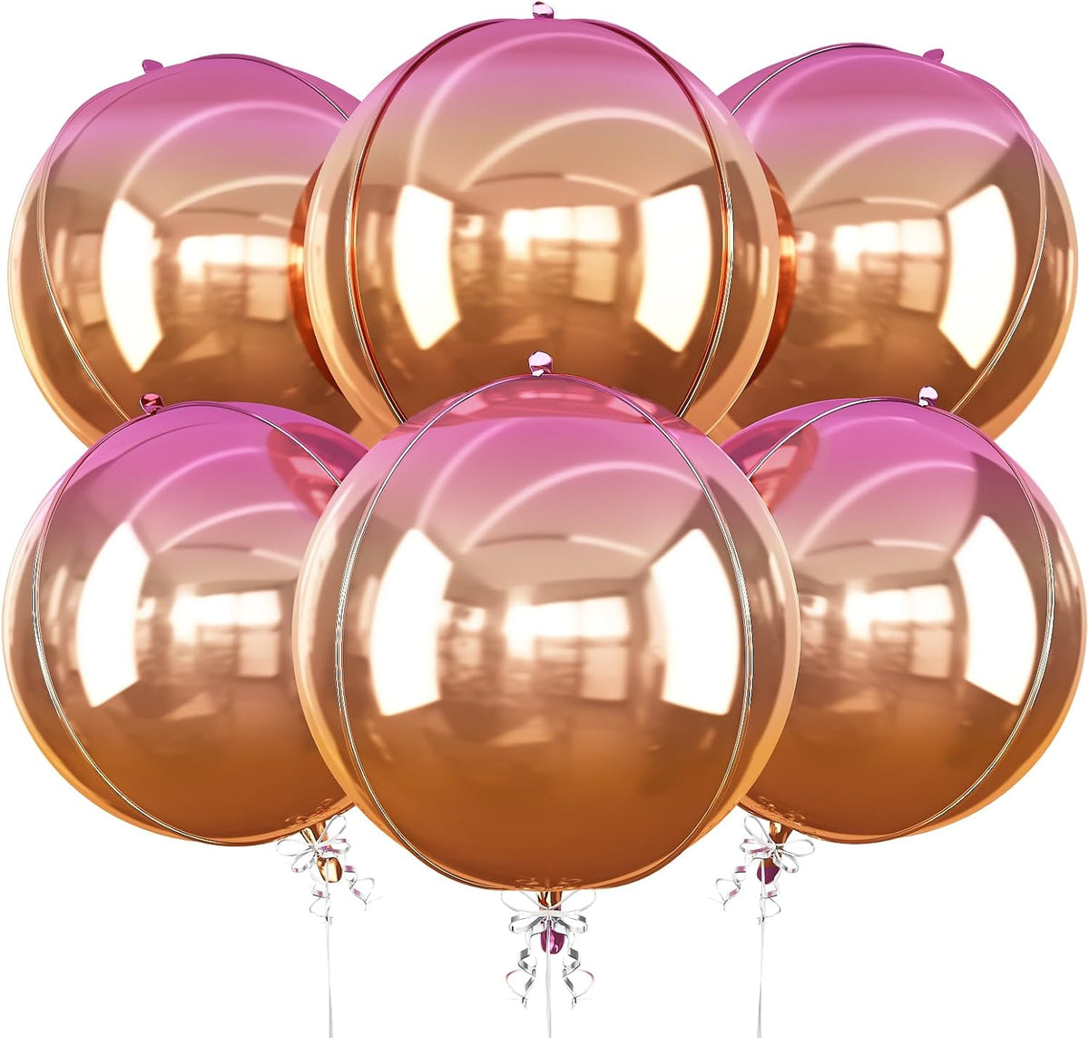 6Pcs Gradient Orange Round Foil Balloons, 22" Large Helium Ball Balloon, Metallic Orange Mylar