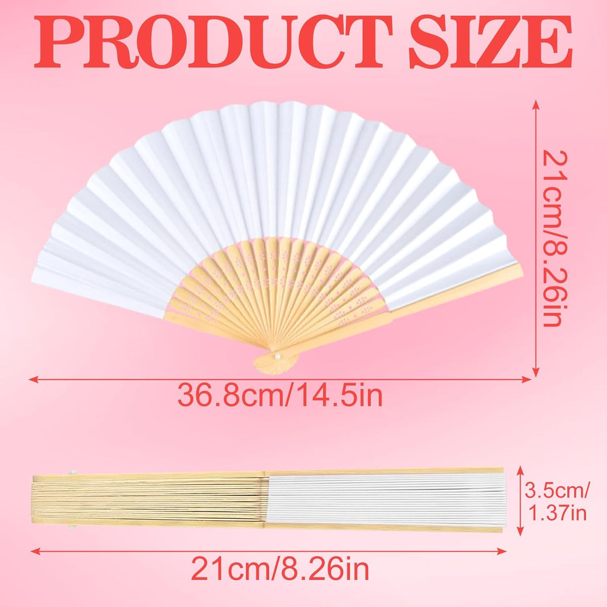 NEBURORA 12Pcs White Handheld Paper Fans 8.3 Inch Hand Held Bamboo Fans Foldable for Wedding