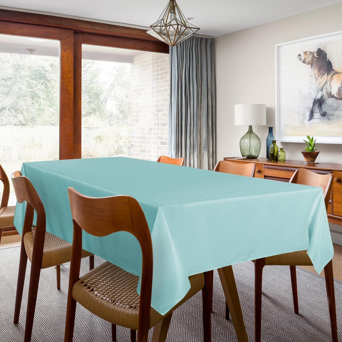 sancua 2 Pack Turquoise Tablecloth 60 x 102 Inch, Rectangle Table Cloth for 6 Feet Tables - Stain
