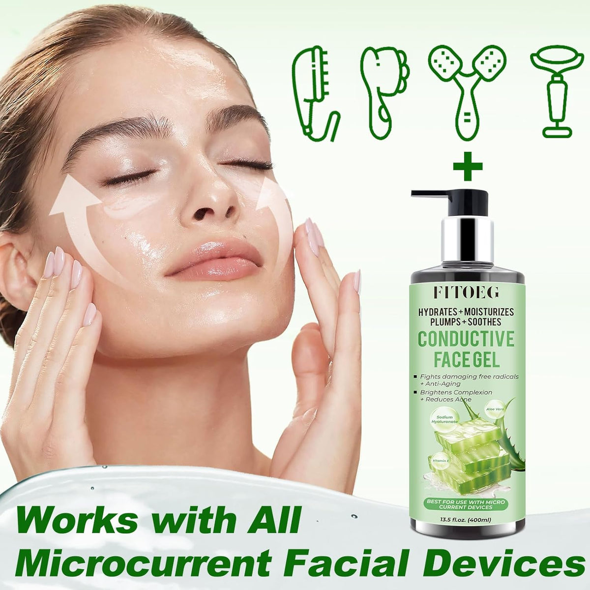 Conductive-Gel-for-Face-Microcurrent, 13.5 Oz Large Bottle Hydrating Massage Gel Serum for Facial