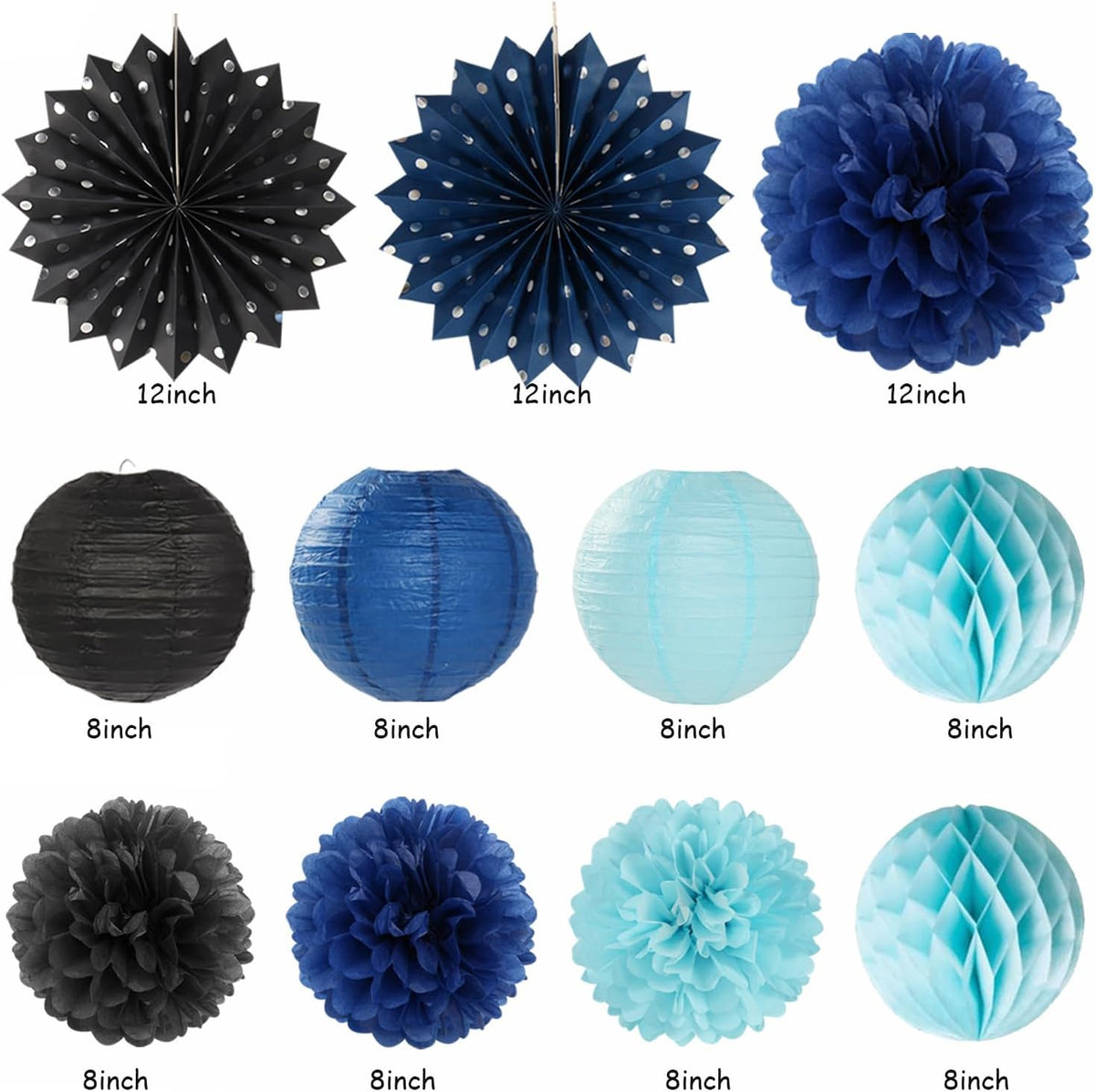 Light-Royal Navy-Blue Black Birthday Party-decorations - 21pcs Boys Men Happy Banner,Paper