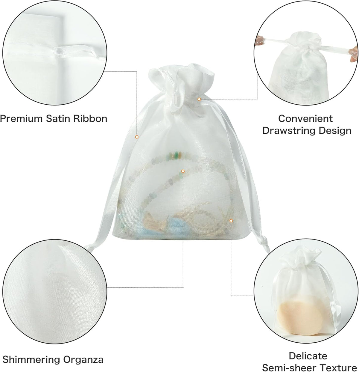 QIANF 20 Pcs White Small Organza Bags 6X9 inch for Wedding Favors with Drawstring, Mini Mesh Gift