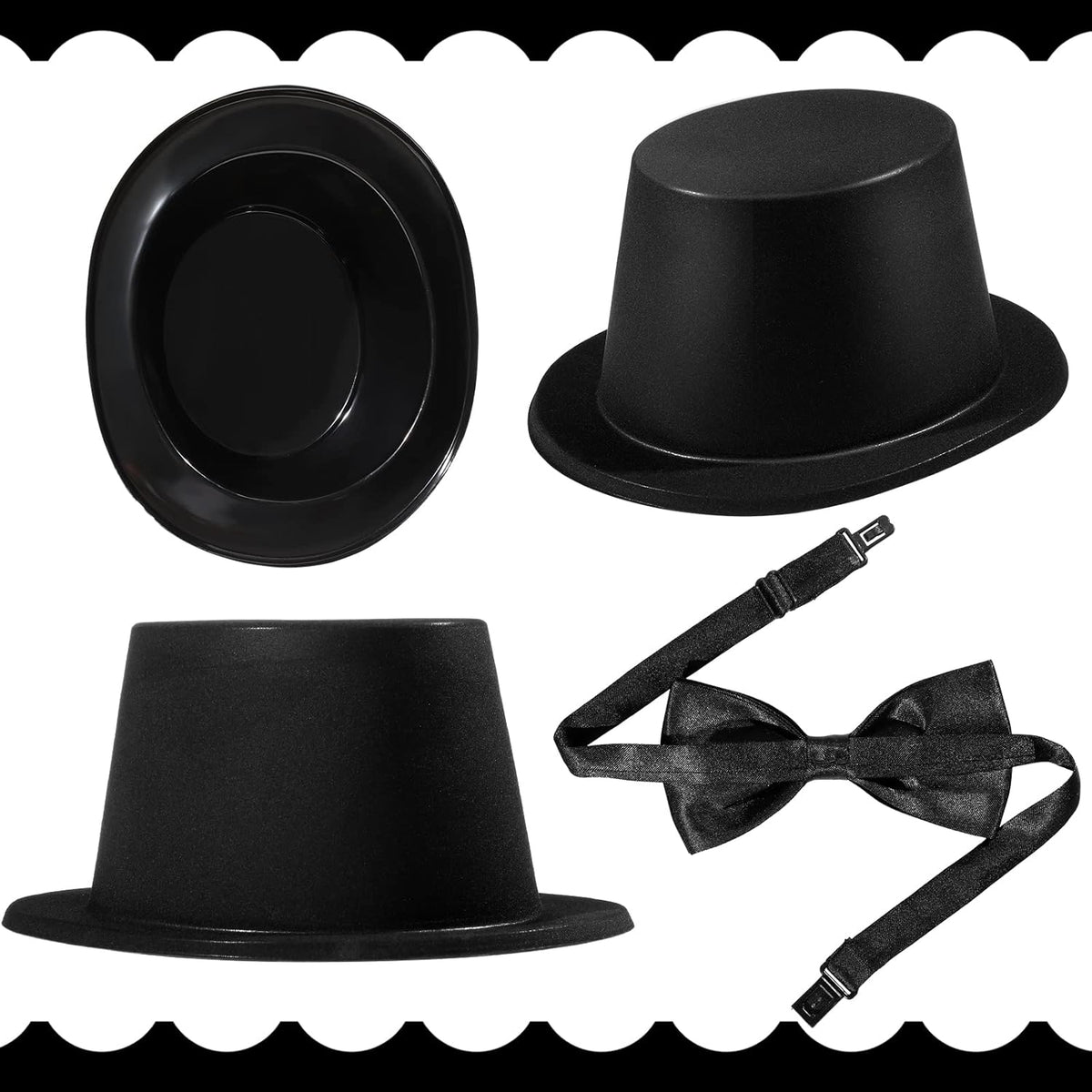 SATINIOR Magician Costume Headwear Set, Includes 12 Pieces Black Top Hat and 12 Bow Ties