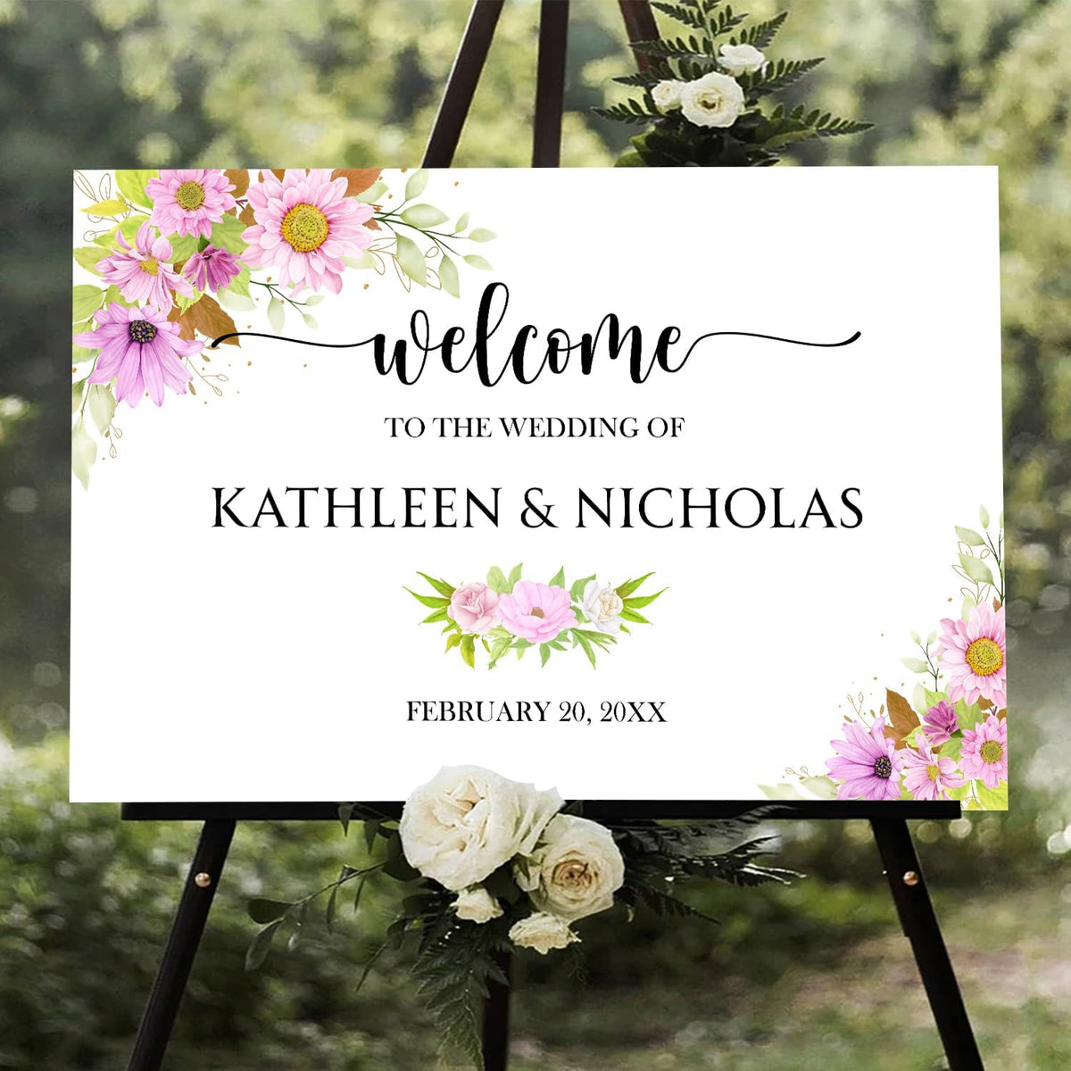Blush Pink Floral Wedding Welcome Sign Template, Editable Printable Soft Pink Sign with Watercolor