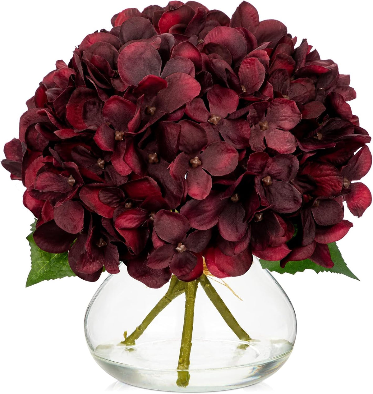 Hollyone Dark Red Fall Hydrangea Artificial Flowers for Decoration in Glass Vase Autumn Silk Faux
