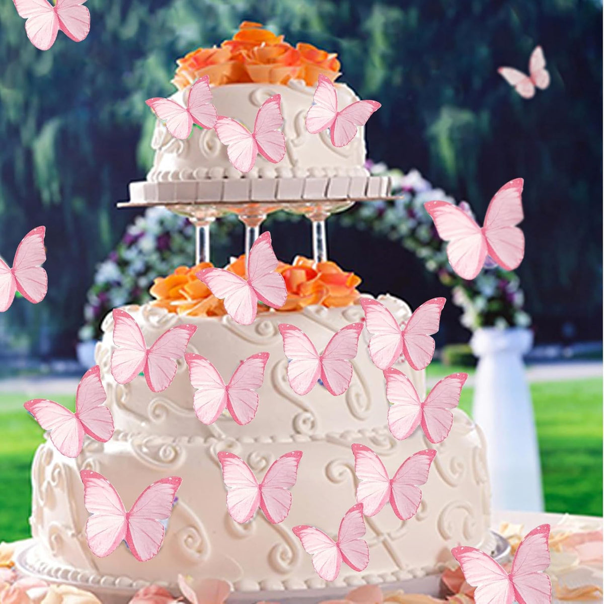 48Pcs Edible Butterflies for Cake Decorations Pink Wafer Paper Butterfly Cupcake Toppers Wafer