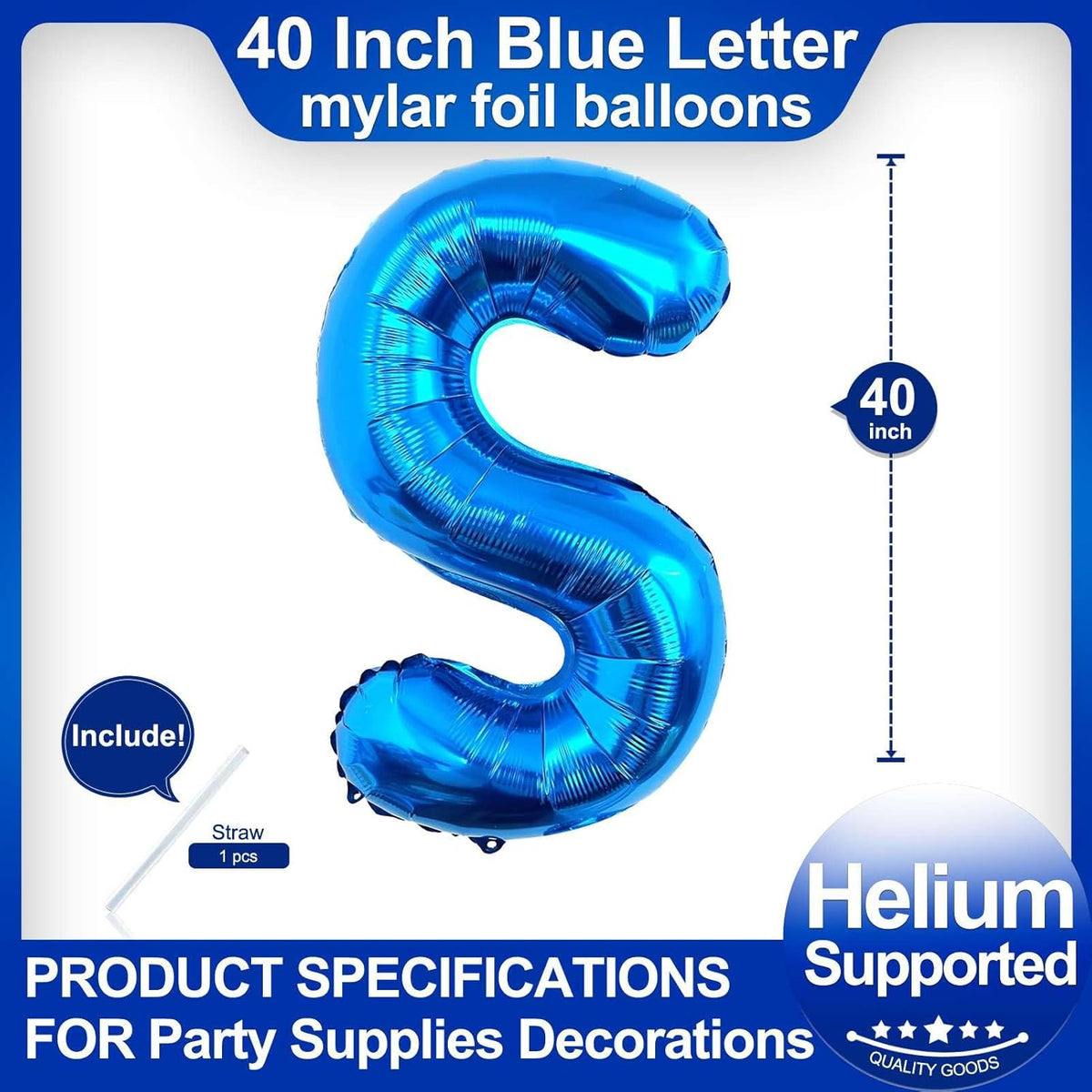 40 Inch Blue Letter S Balloons, DIY Phrase Foil Alphabet Letter S Balloons DIY Word S Banner for