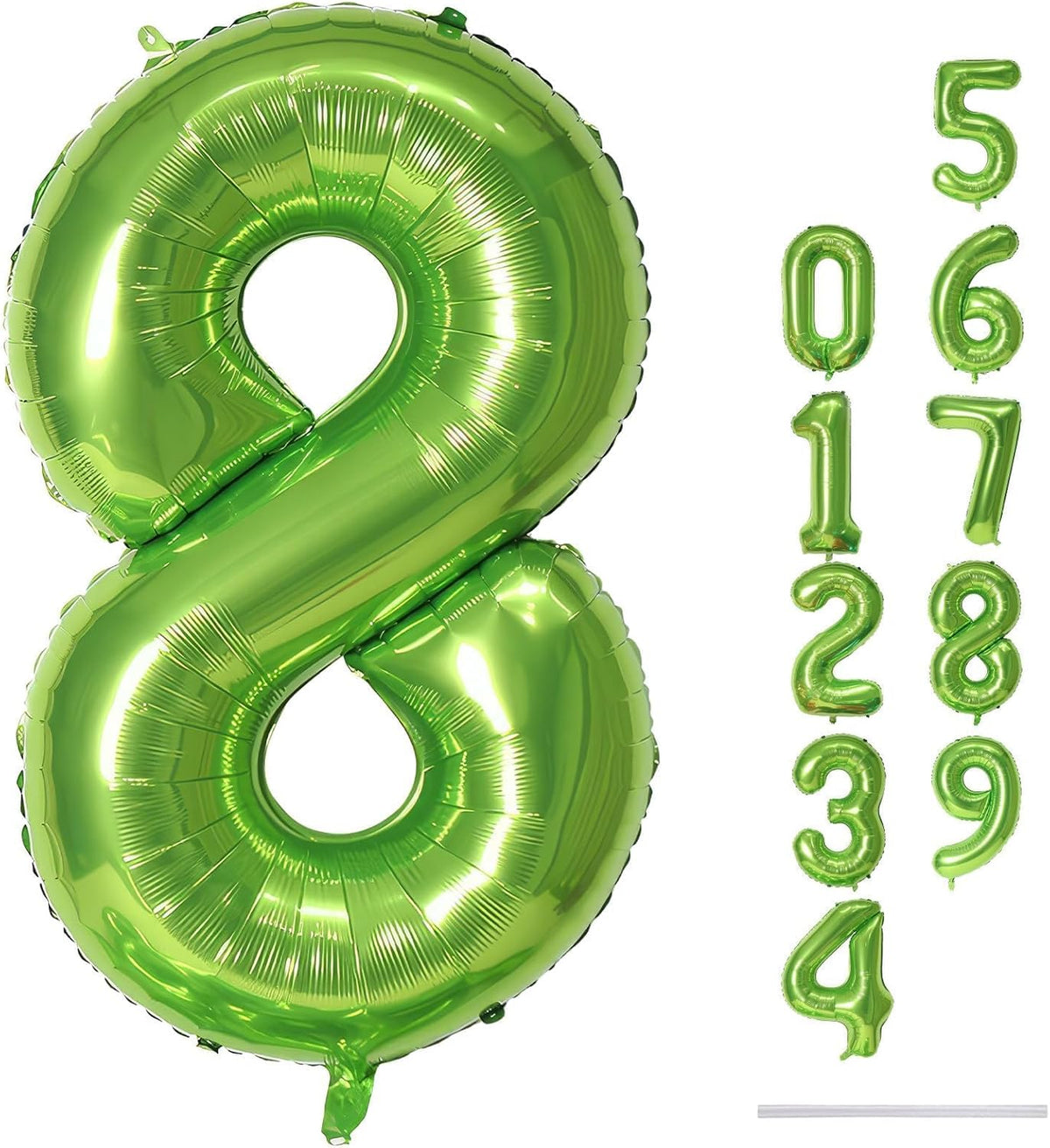 40 Inch Green Foil Balloon Number 8, Giant Self Inflating Number Balloons 0-9 for Men Women