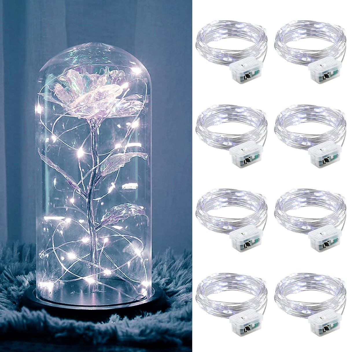 ZGWJ 8 Pack Fairy Lights Battery Operated, 7ft 20 Mini LED Fairy String Lights Silver Wire 3 Modes