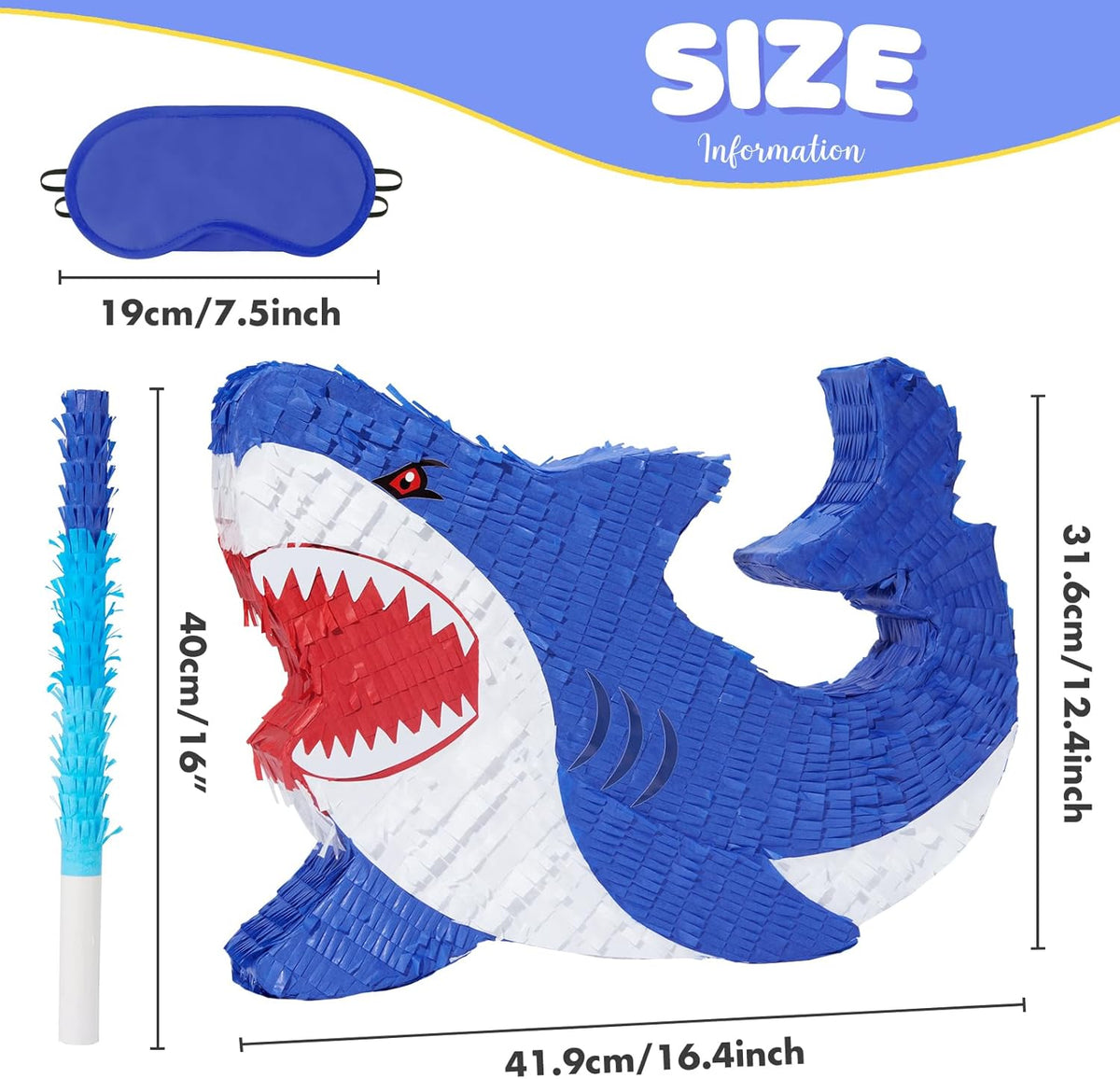 WERNNSAI Shark Piñata - Ocean Shark Birthday Party Decorations Kids Boys Pinata with Blindfold and