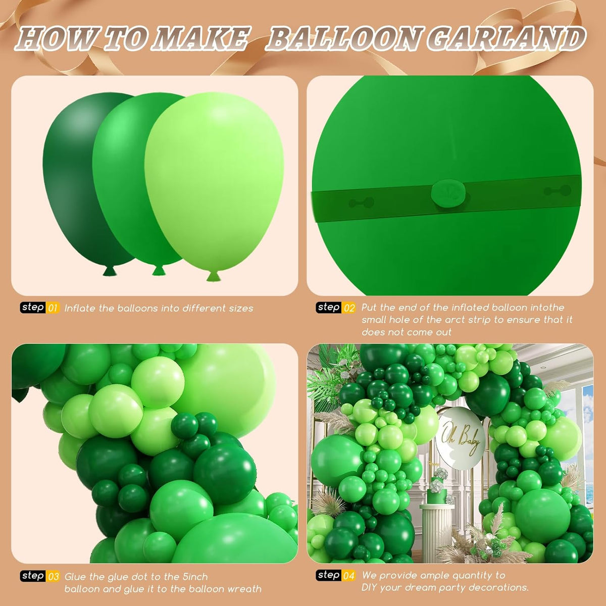 412pcs Green Balloon Garland Arch Kit, 18 12 10 5 inch Different Sizes Balloons for Green Jungle