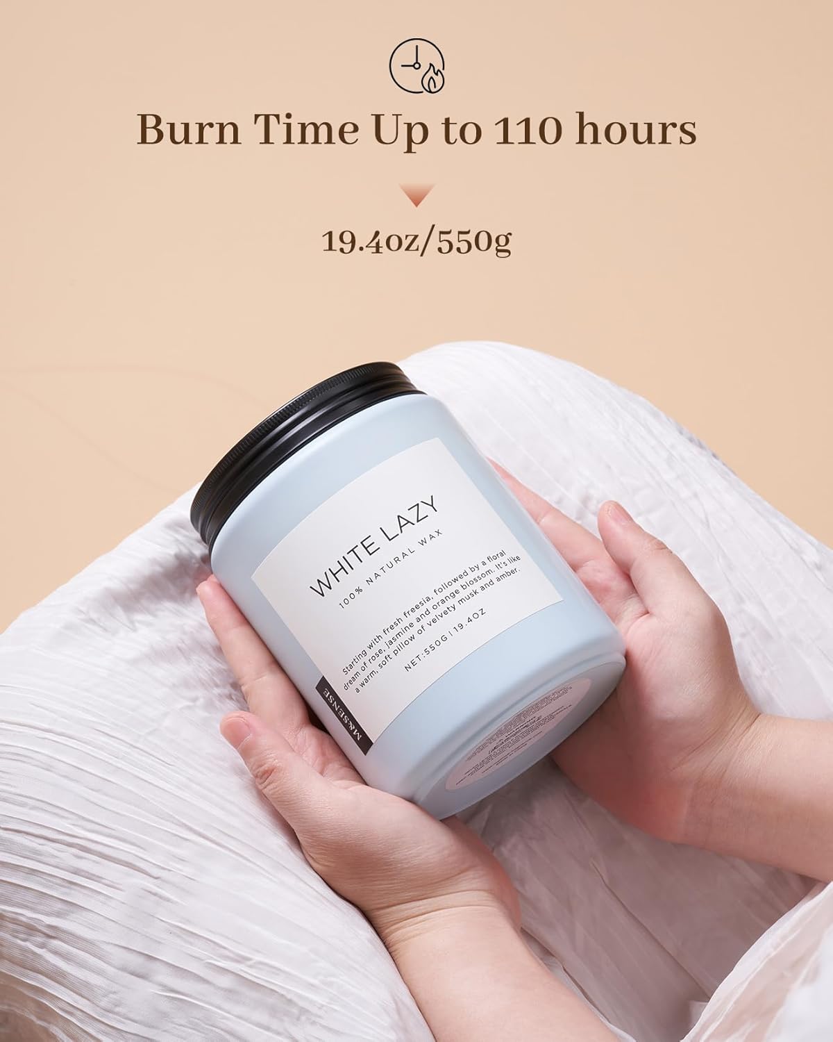 M&SENSE Spring Scented Candle, Jasmine Clean Cotton Soy Wax Large 19.4oz 110 Hour Long Lasting