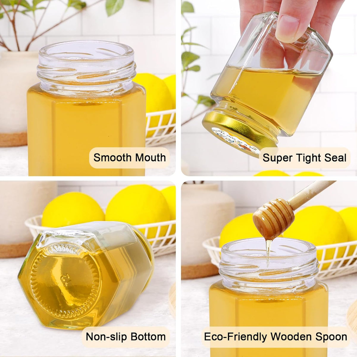 Aliggbent 35 Pack Small Honey Jars for Party Favors in Bulk, 4 oz Mini Hexagon Glass Honey Jars