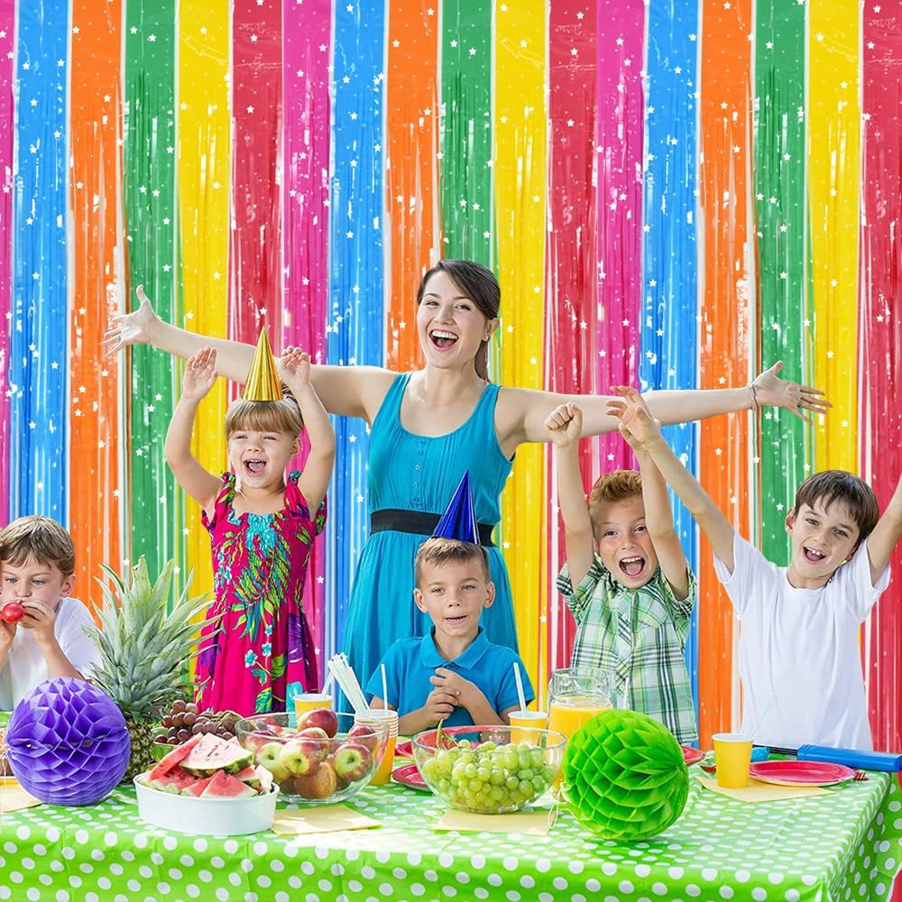 TONIFUL 3Pcs Colorful Door Streamers,Photo Booth Backdrop Metallic Colorful Foil Fringe Curtains