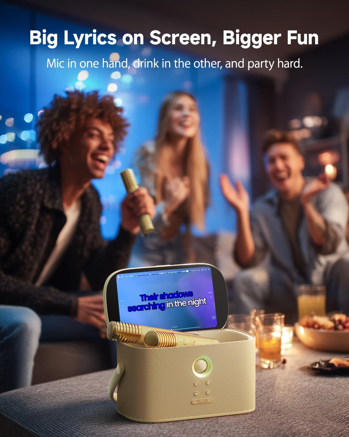 Ikarao Karaoke Machine for Adults, with Lyrics Display Screen, 2 Self-Charging Wireless