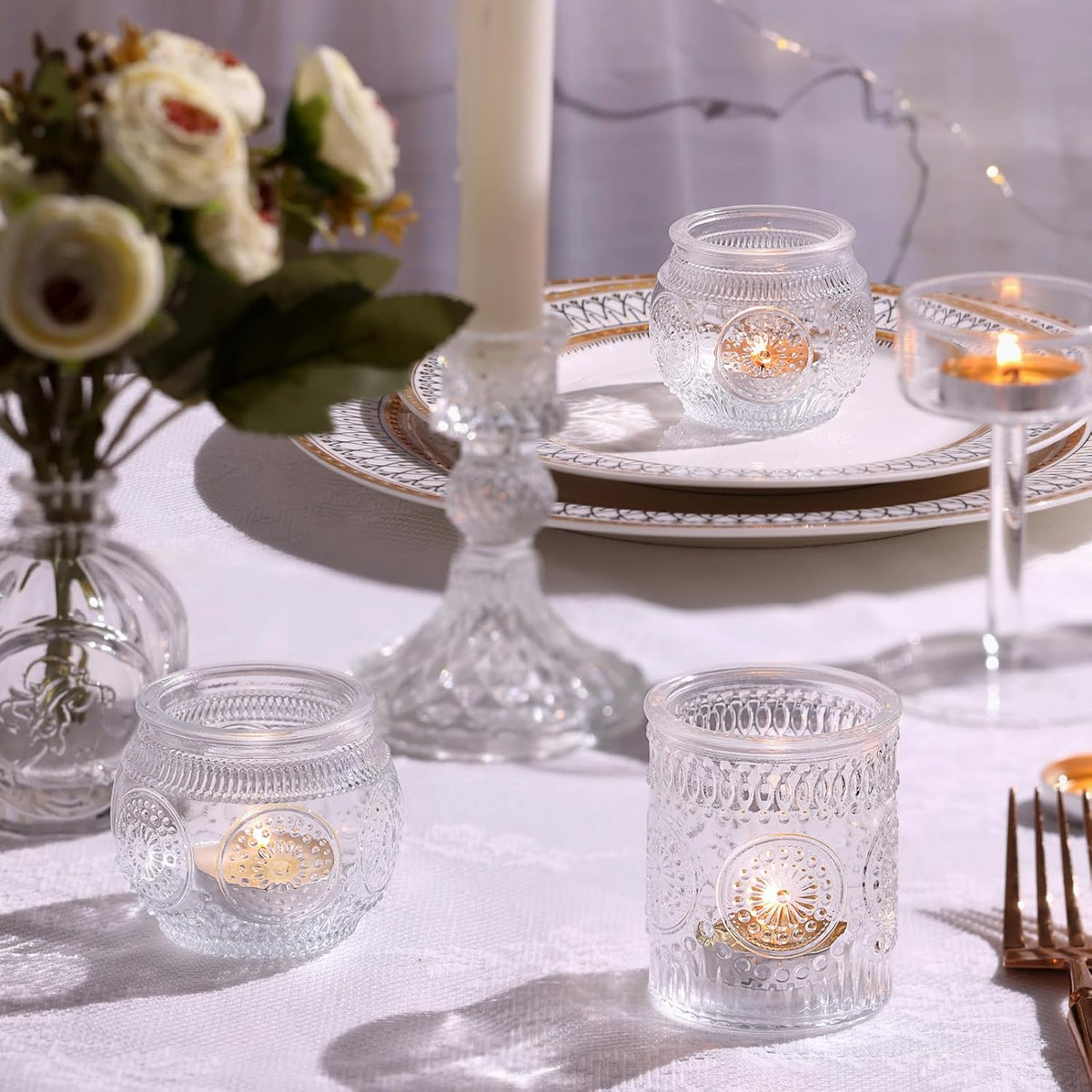 DARJEN 24Pcs Clear Votive Candle Holders - Glass Tea Light Candle Holder, Candle Holders Bulk