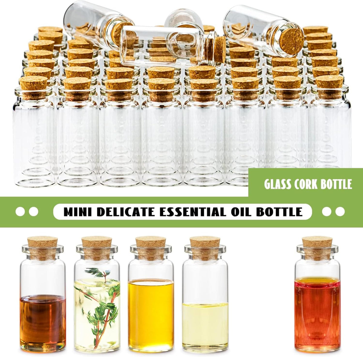 WFPLUS 60 Pcs 10ml Small Glass Bottles with Cork Stopper - DIY Mini Glass Jars, Tiny Clear Vials