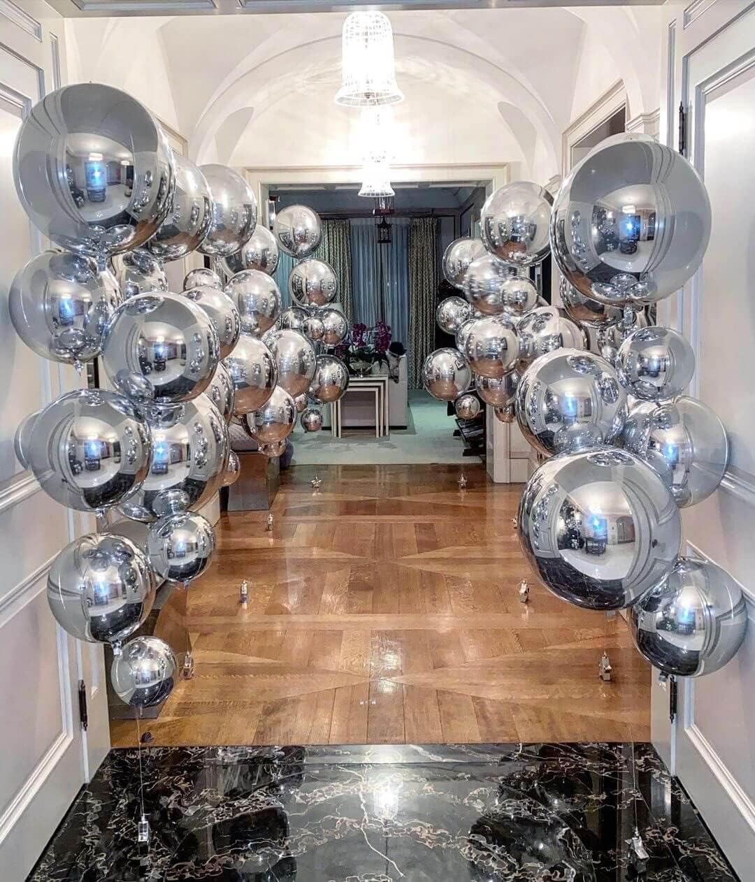 6 Pack Silver 22 Inch 4D Foil Balloons Big 360 Degree Round Sephere Mylar Balloons Mirror Finish
