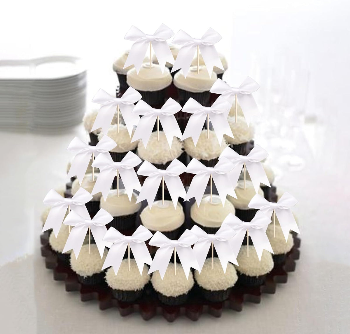24 PCS Bow Cupcake Toppers Bowknot Cake Toppers Bow Cupcake Picks Bowknot Birthday Party