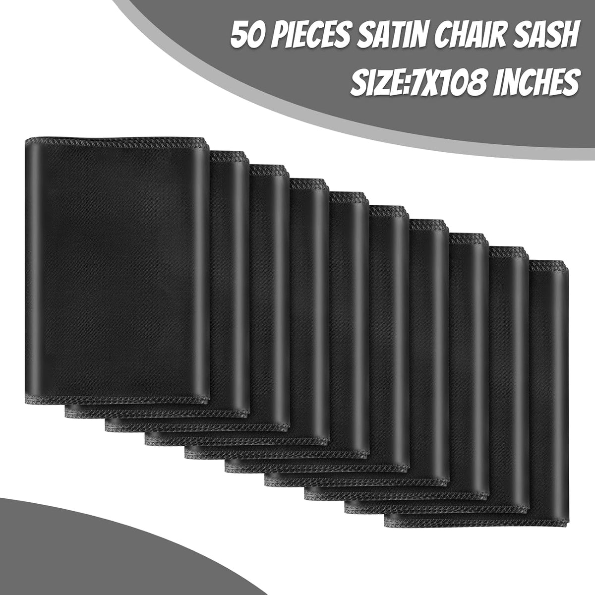 50 PCS Black Satin Chair Sashes Bows Universal Chair Ribbon Ties Back Sash for Wedding Party