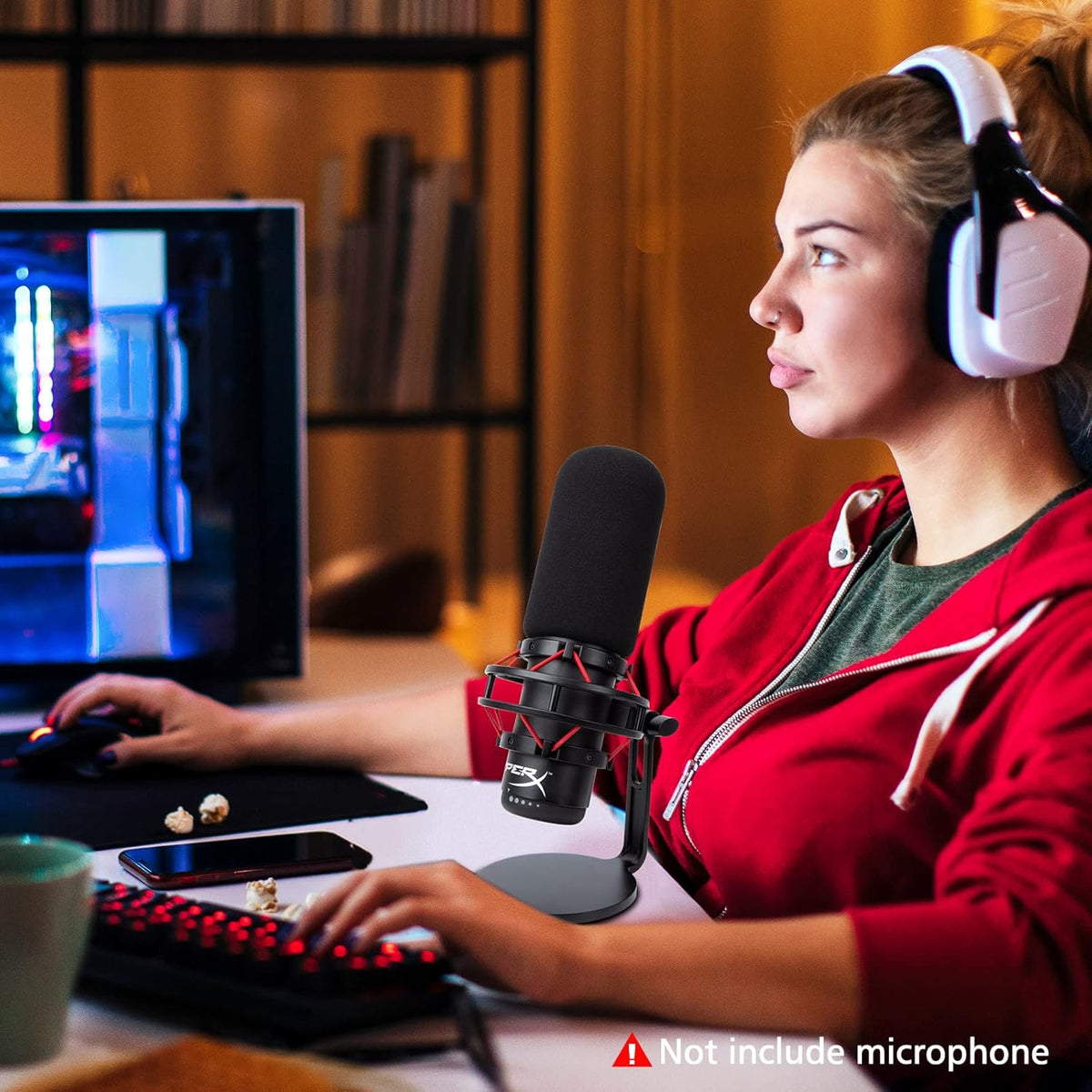 Microphone Windscreen Pop Filter Compatible with HyperX QuadCast - Mic Foam Cover with Furry