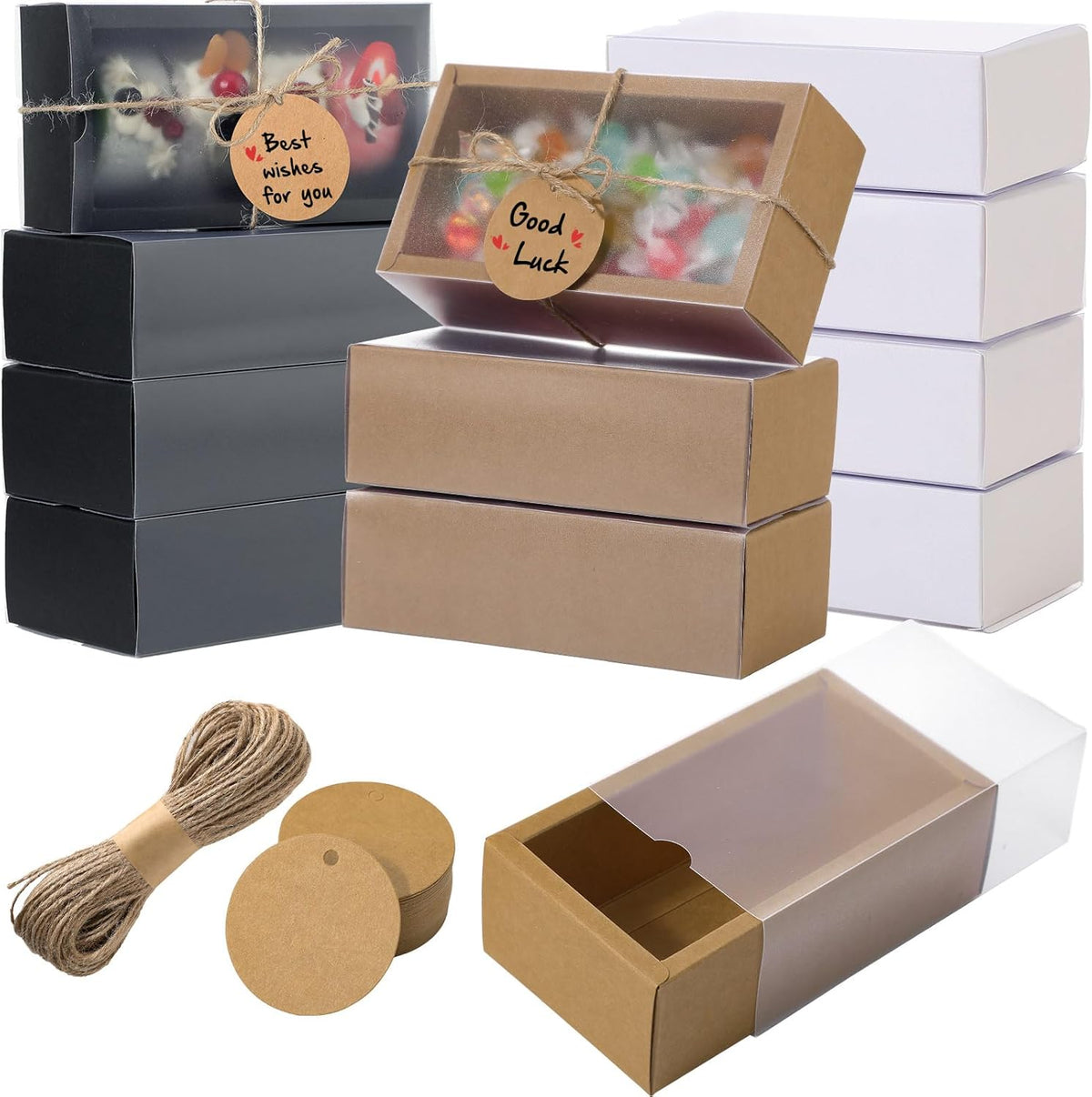 Roowest 50 Sets Kraft Soap Boxes Rectangle Packaging Box with Window Homemade Gift Box with Blank