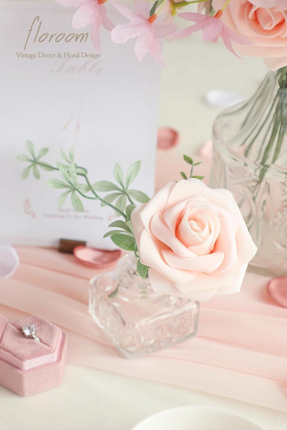 Floroom Cream Blush Artificial Flowers Fake Roses Peonies and Greenery Combo Box Set for DIY Pink