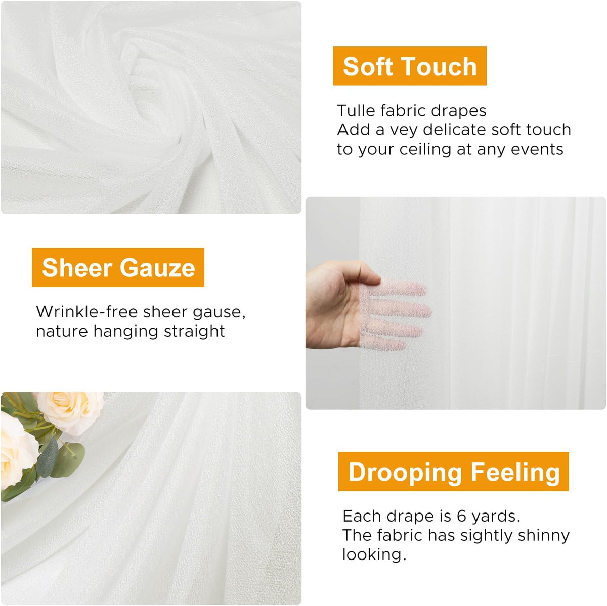 Wedding Arch Draping Fabric 4 Panels 28.7" x 20FT Ivory Sheer Chiffon Backdrop Drapes for Wedding