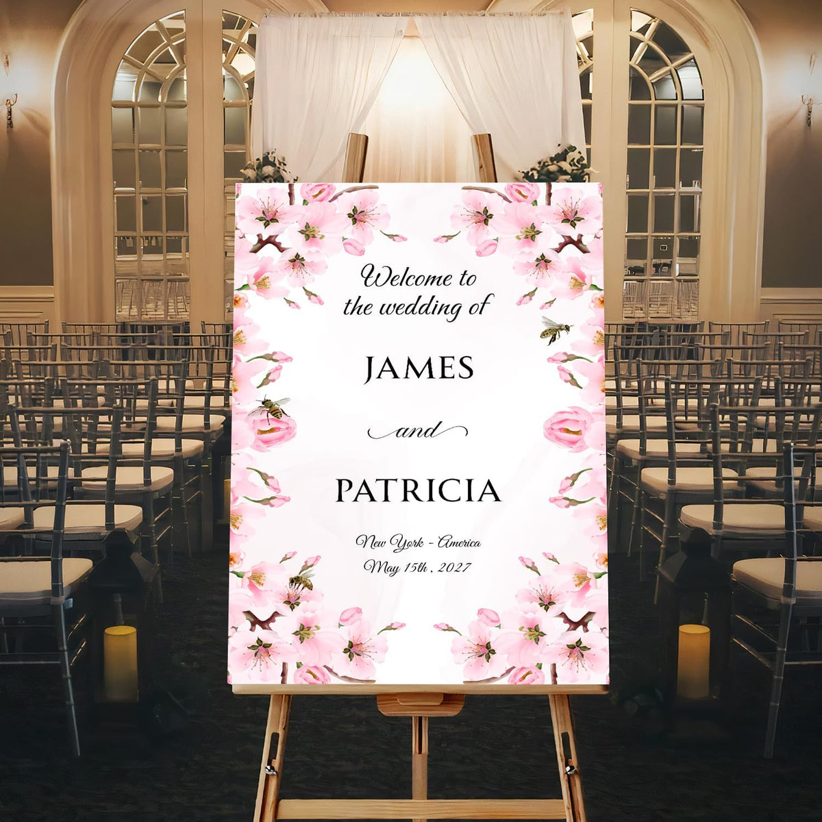 Personalized Blush Pink Wedding Welcome Sign, Floral Printable Wedding Board, Custom Welcome Signs