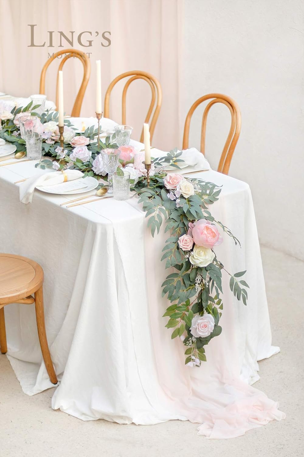 Ling's Moment Arch Flower Garland - 6FT Eucalyptus & Rose - Sweetheart Table Decor for Wedding
