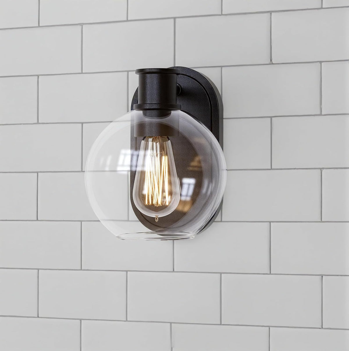 Dan Modern Farmhouse 1-Light Wall Sconces Light with Clear Glass Globe Shade in Dark Bronze Finish