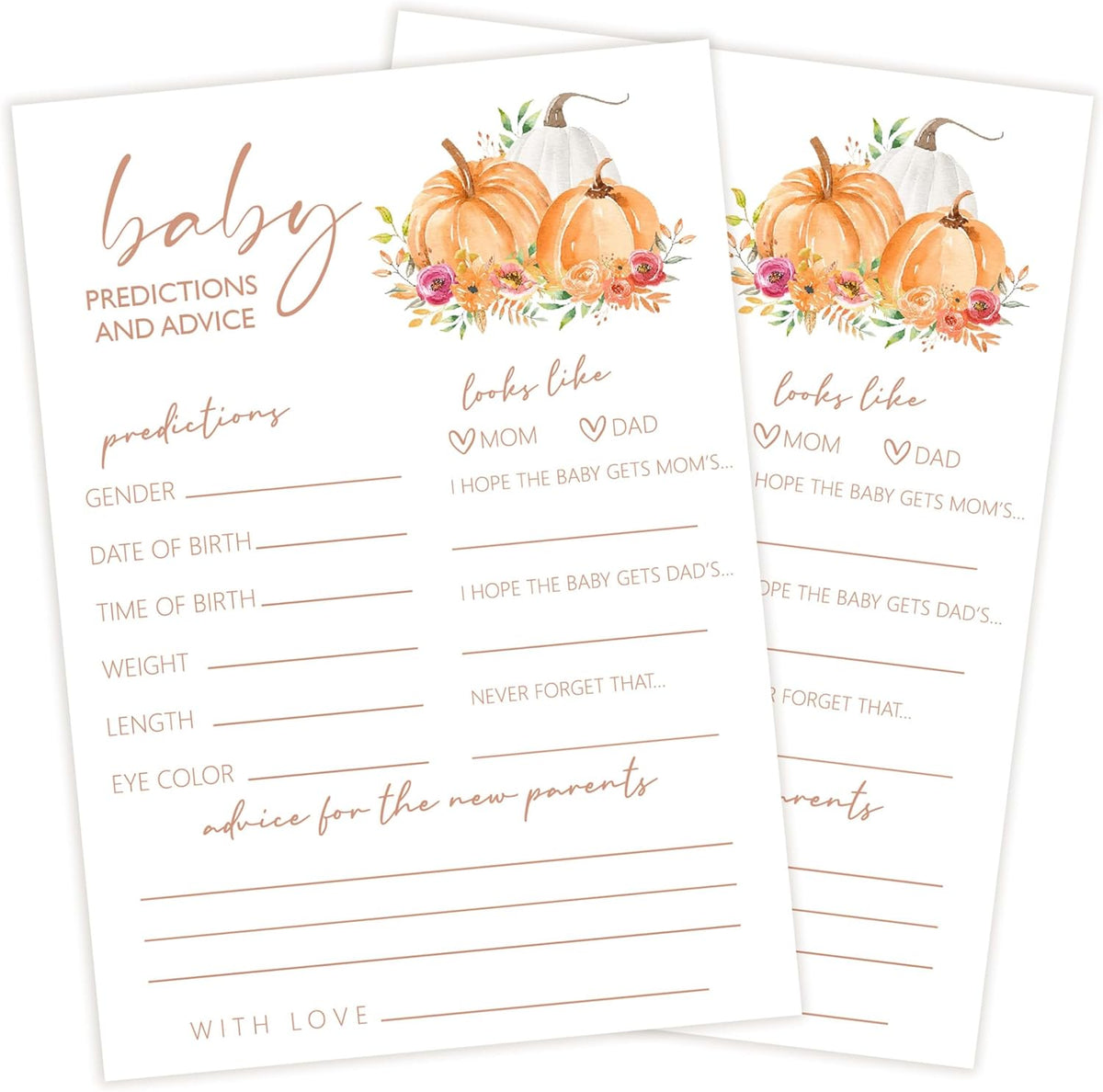 Baby Shower Games, Thanksgiving Baby Predictions and Advice Cards, 25 Sets Baby Gender Reveal Party