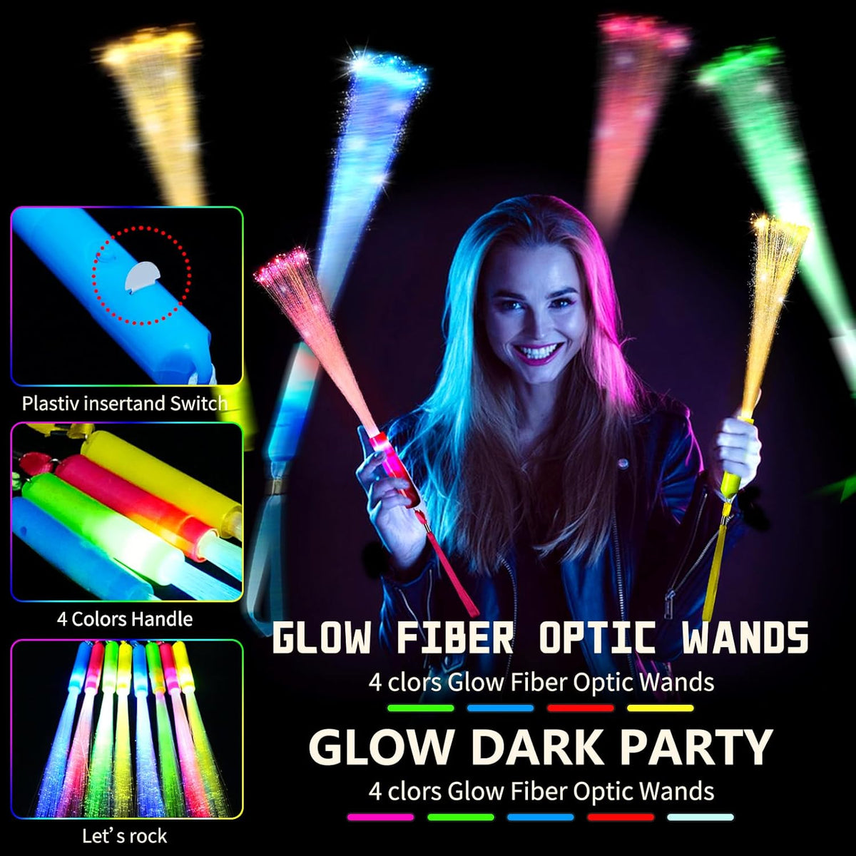 OceanWings Glow Fiber Optic Wands,Halloween Glow Sticks Bulk Party Pack,Glow in the dark Party