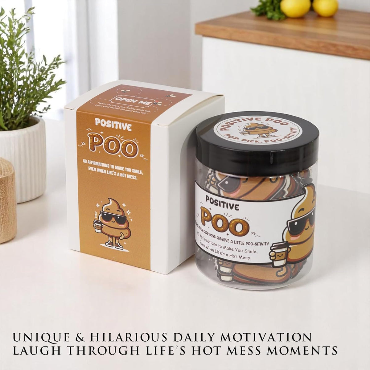 Positive Poo Jar – 60 Funny Affirmation Cards, Gag Gifts for Men, Women, Coworkers, Teens, Tween
