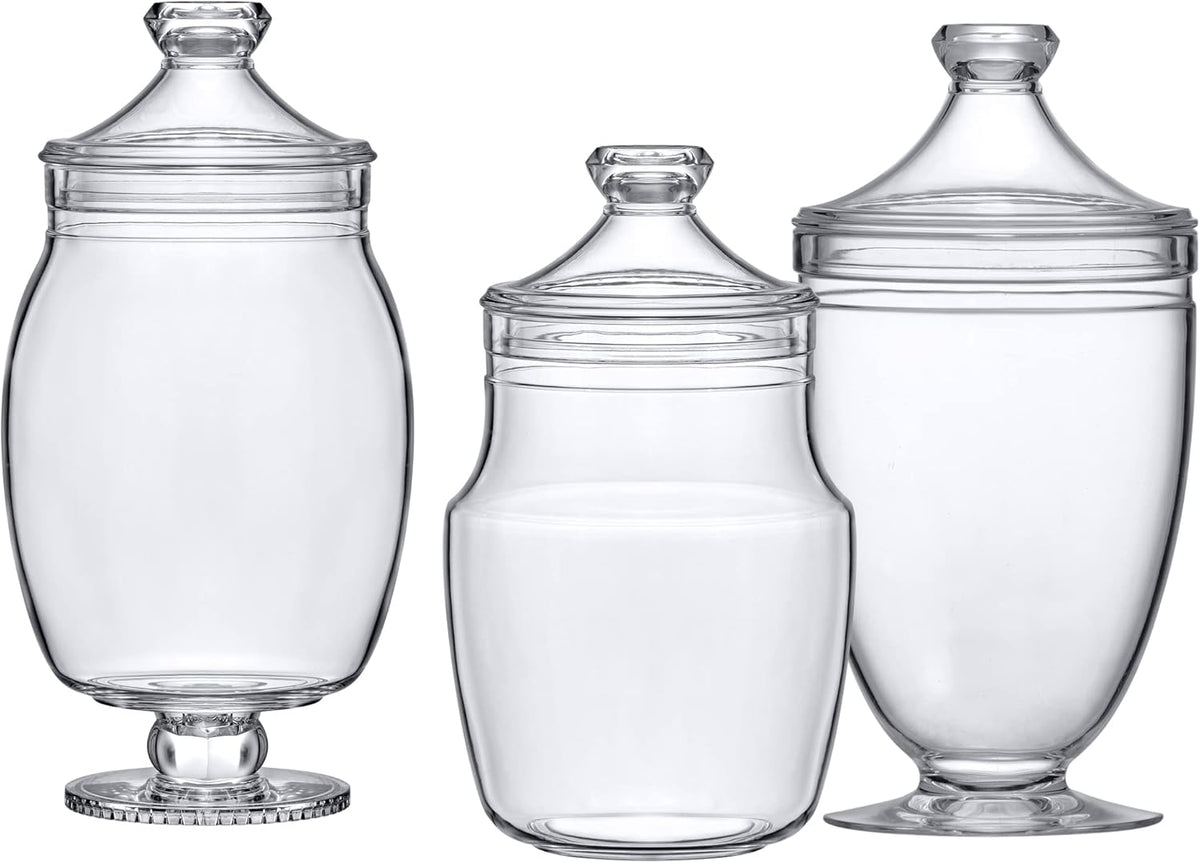 Amazing Abby - Keep - Acrylic Apothecary Jars (3-Piece Set), Plastic Jars with Lids, Bathroom