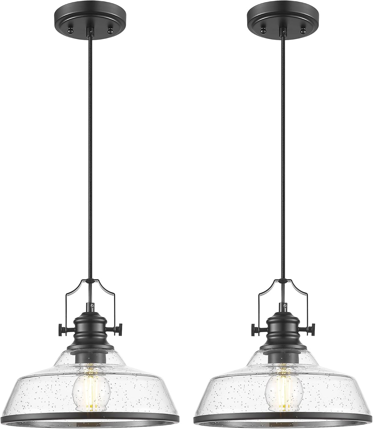 kudos 2 Pack Pendant Lights Kitchen Island, 11" Black Kitchen Island Lighting with Seeded Glass