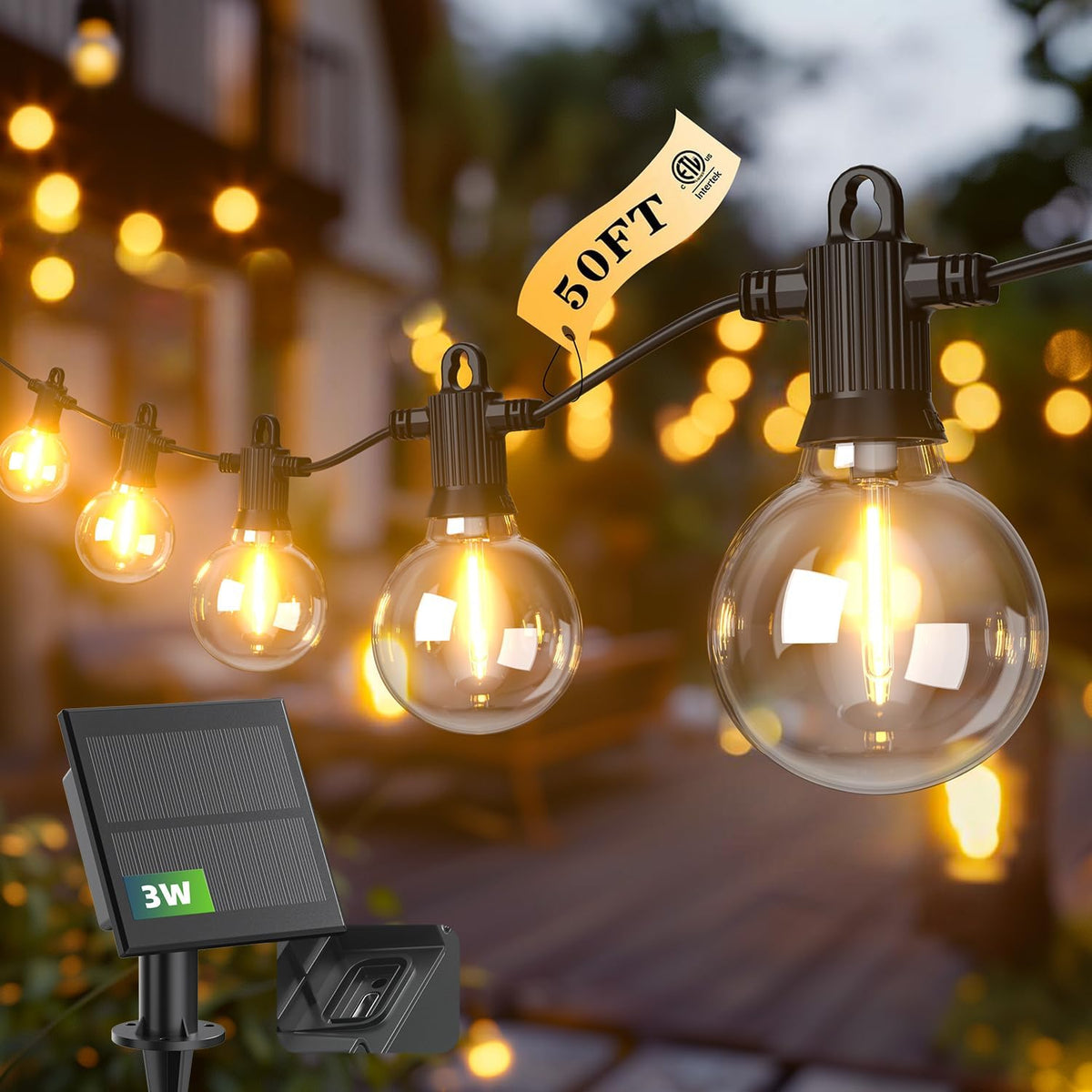 Kawaya Solar Powered String Lights for Outside, Outdoor IP65 Waterproof LED Patio Light with