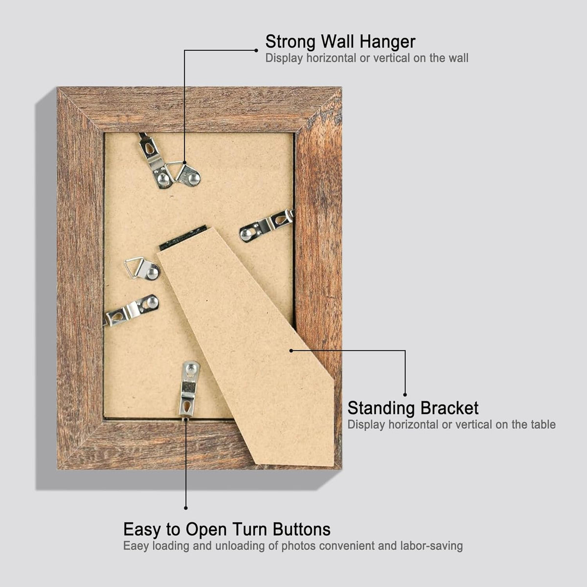 4x6 Picture Frame Set of 4, High Definition Real Glass Rustic Brown Frame, 4 x 6 Wood Photo Frames