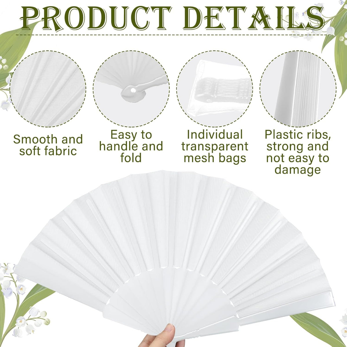 Wenqik 120 Pcs Wedding Folding Hand Fans Bulk Silk Fabric Chinese Handheld Foldable Clack Fans with
