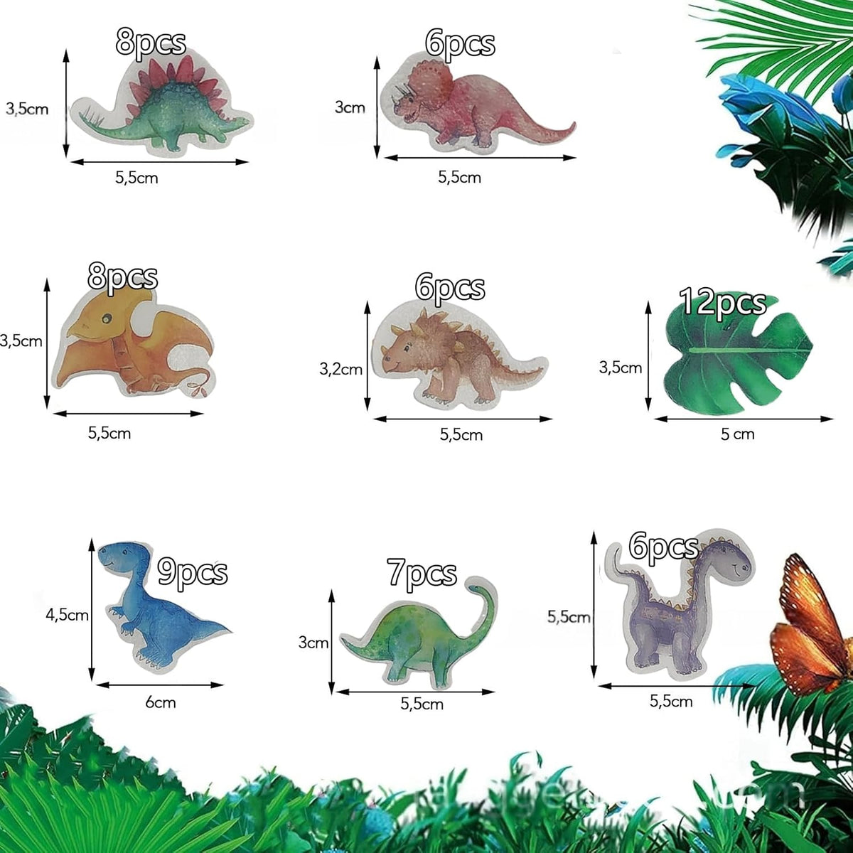 62pcs Edible Dinosaur and Turtle Back Leaves Cake Topper Cupcake Toppers Wedding Themed Party