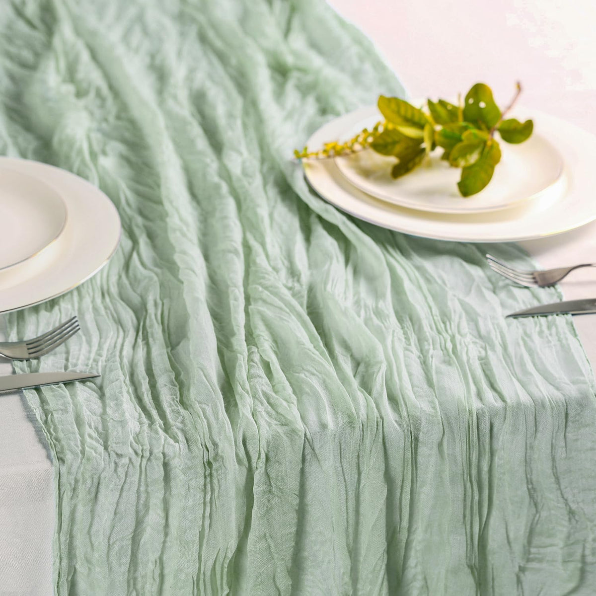 Hahuho Sage Green Cheesecloth Table Runner 10ft, Gauze Boho Rustic Table Runners for Wedding