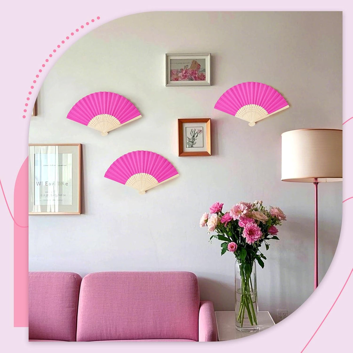 JOHOUSE 12 Pcs Paper Folding Hand Fans, 8.3 Inch Dark Pink Paper Fans Handheld Portable for