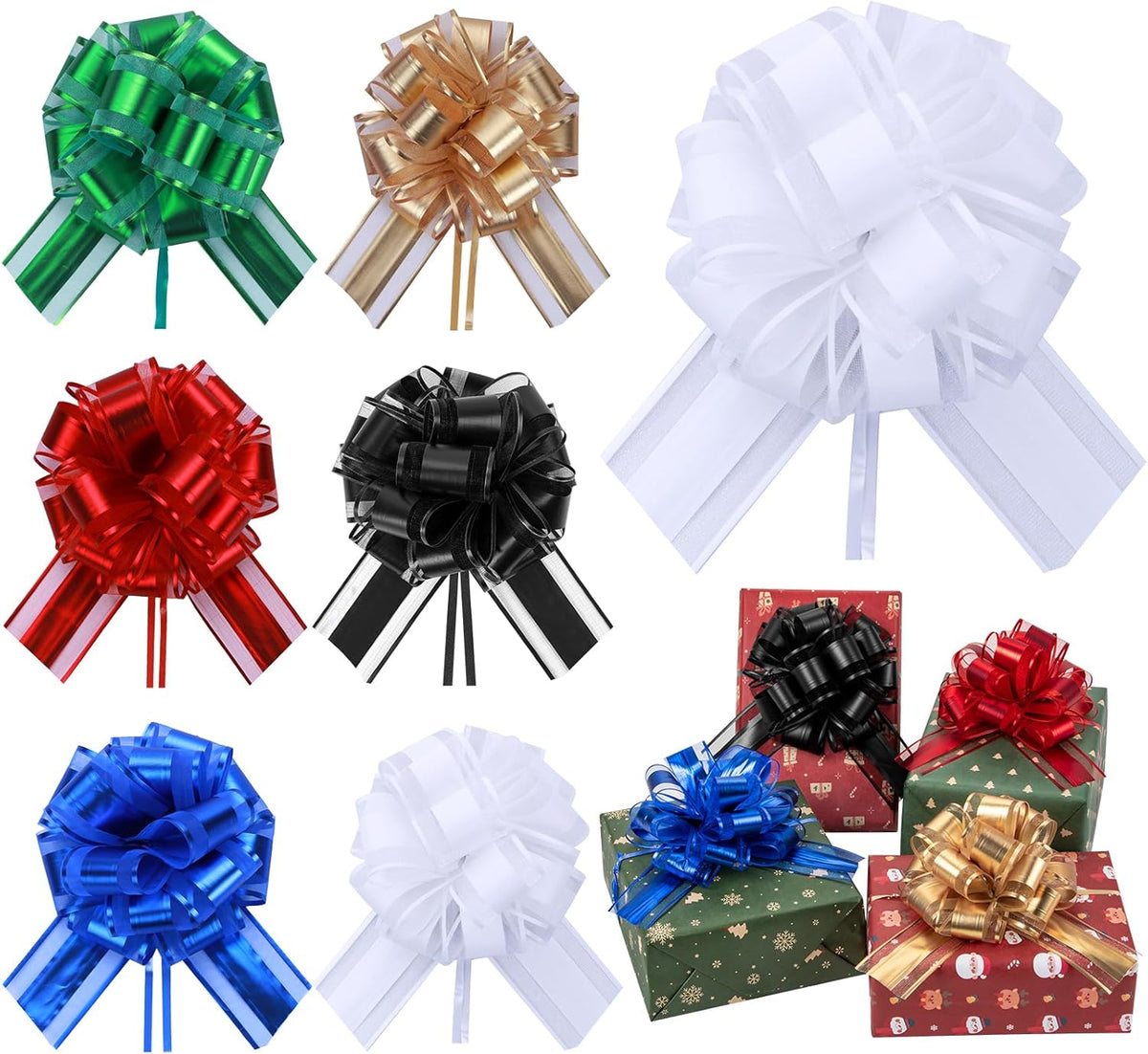 6 Pcs 6 Inch White Pull Bows, Perfect for Gift Wrapping, Weddings, Party Decorations, Crafts