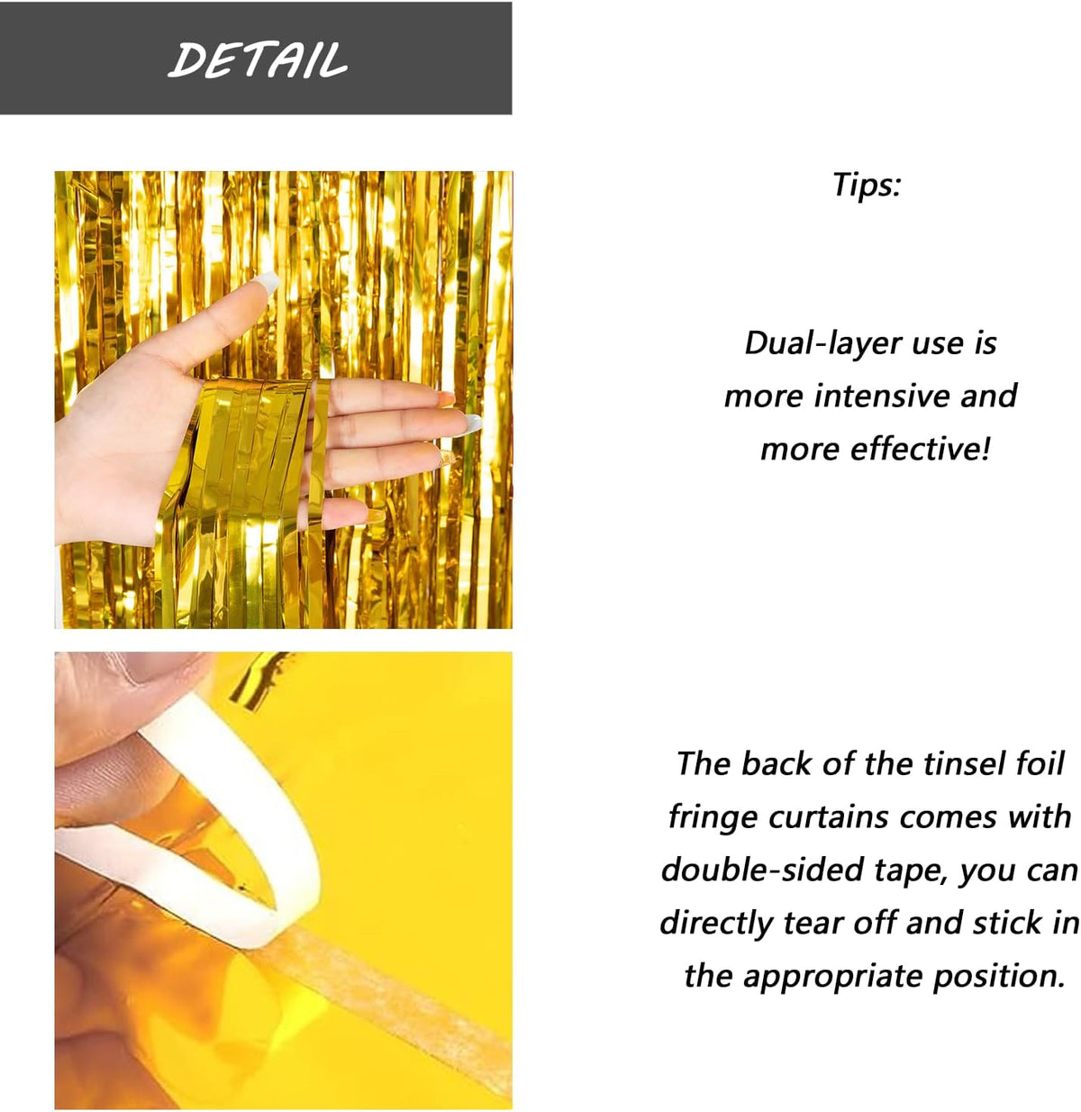 Gold Foil Fringe Curtain 3.3×8.3FT 2 Packs, Metallic Tinsel Curtains Party Streamers for Birthday