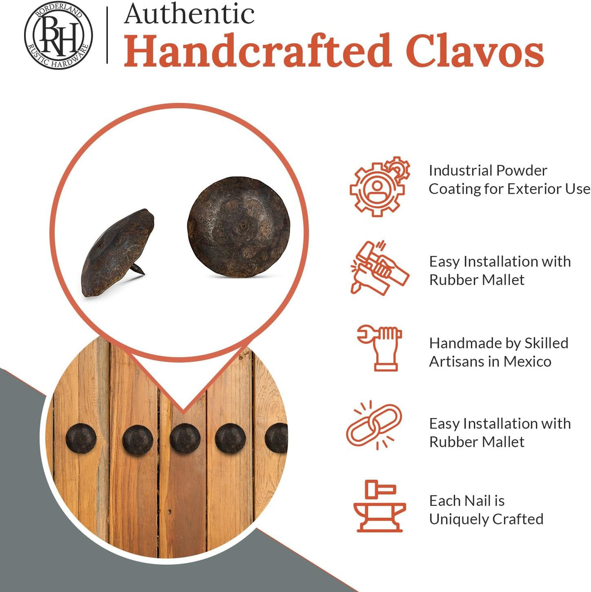 10 Pack 2" Round Head Iron Clavos Decorative Nails – Unfinished – Handmade Rustic Round Fasteners