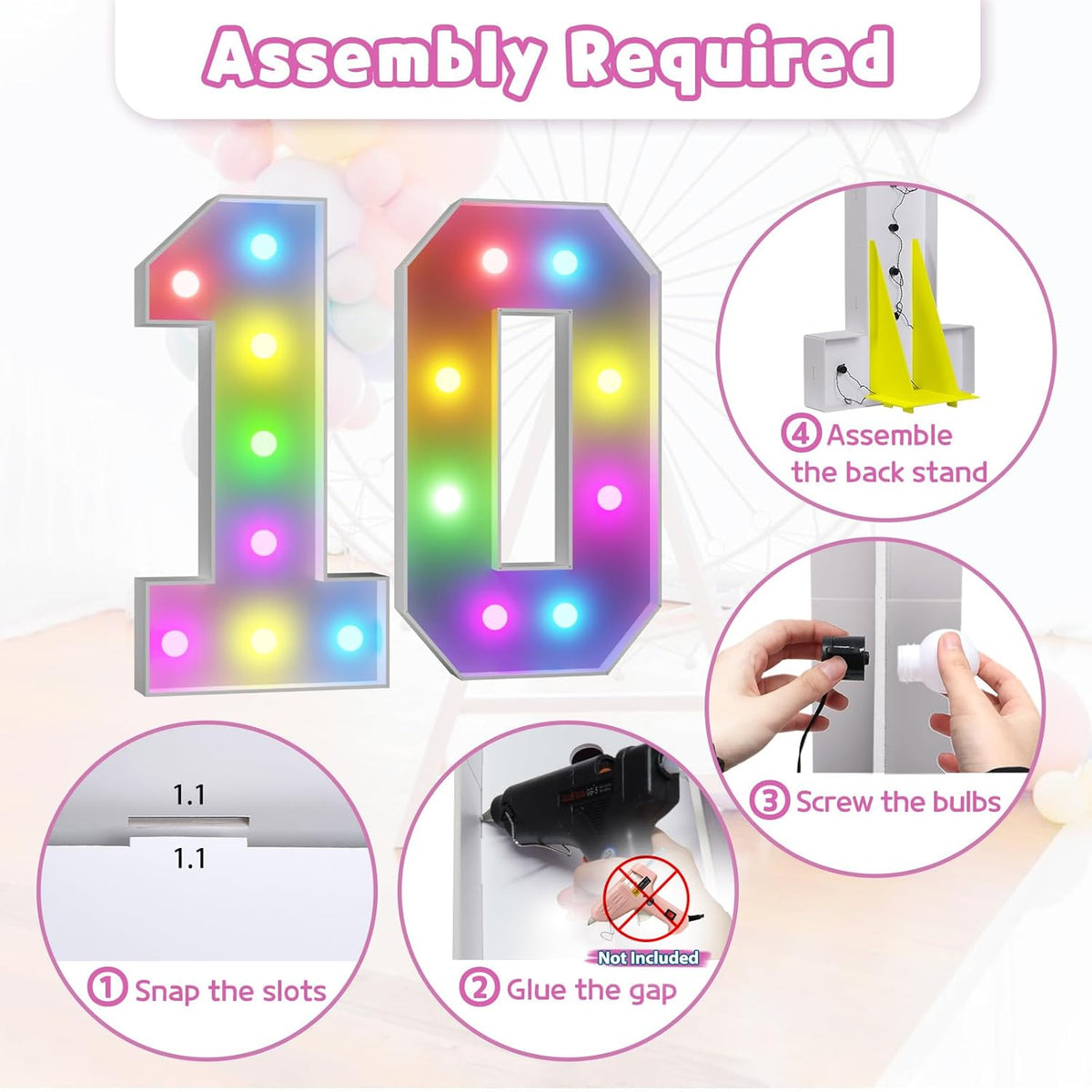 Marquee Numbers 10th-Birthday Decoration: Colorful 3FT Large Light Up 10 Year Old Birthday
