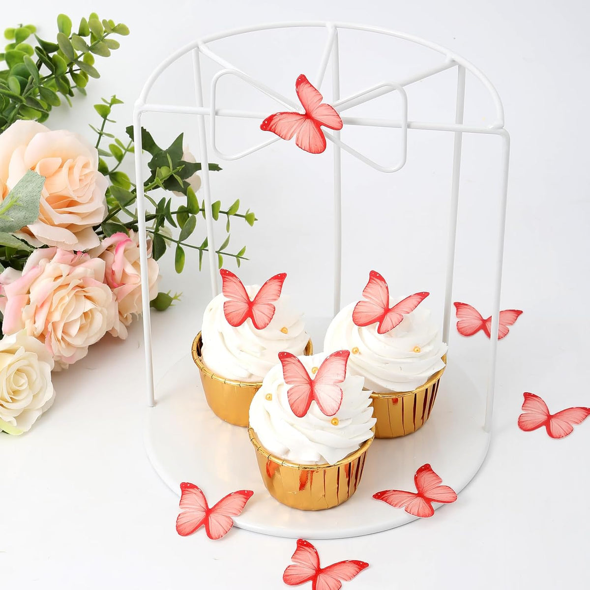 48PCS Wafer Paper Butterfly Cake Toppers YOcity Edible Butterflies for Cake Decorations Red