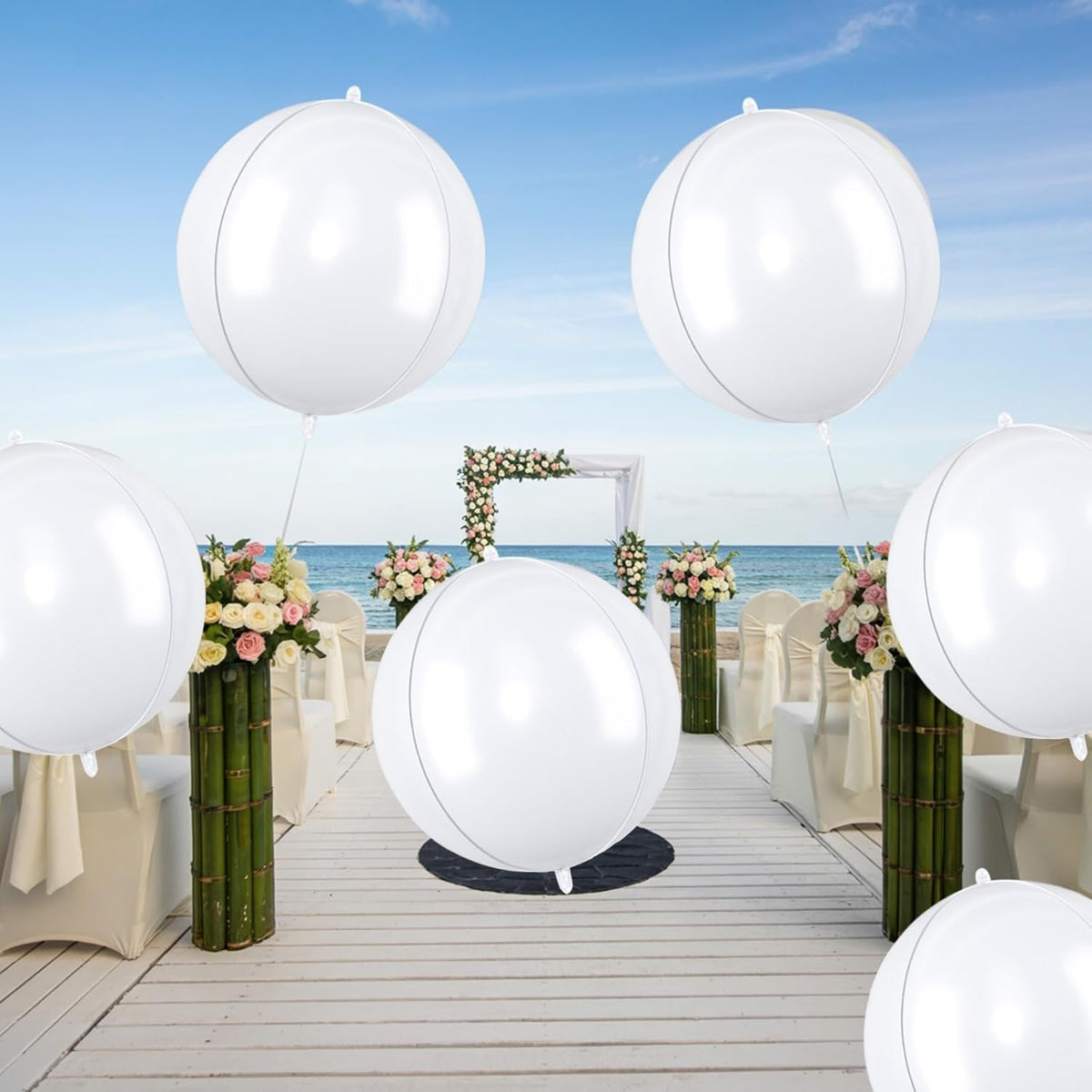 Giant 4D Foil Balloons, 6Pcs Large Metallic White Round Balloons, 22 Inch Big Round Foil Balloon