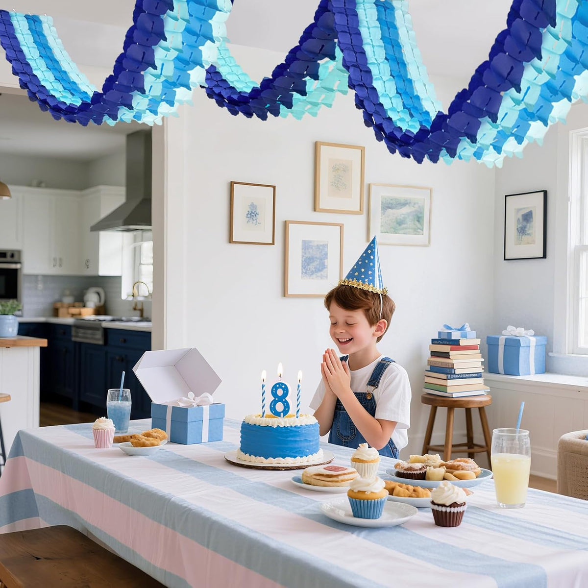 12Pcs Blue Party Decorations, Hanging Blue Streamers Garland for Women Boys Men Birthday Baby