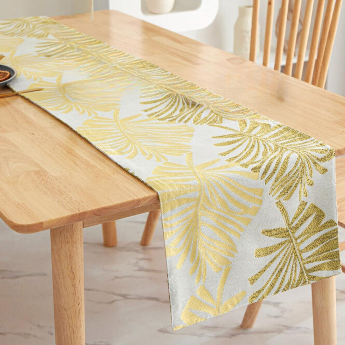 Monstera Leaf Table Runner – Elegant Fabric Table Centerpiece, Machine Washable, Gold or Green